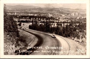 Real Photo Postcard Entrance over Sunset Highway US 101 in Spokane, Washington