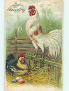 Bent Divided-Back Easter ROOSTER AND HEN WITH COLORED EGGS o5741