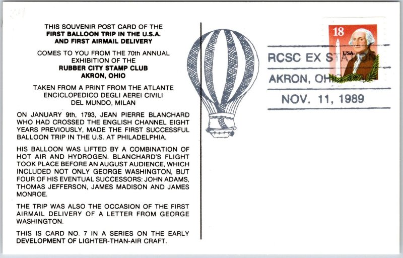 First Balloon Trip in the U.S.A. and First Airmail Delivery Exhibition Postcard