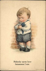 Twelvetrees Lonely Little Boy Nobody Cares c1910 Vintage Postcard