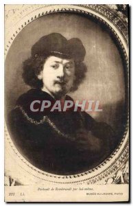 Old Postcard Rembrandt portrait by him even the Louvre museum Paris