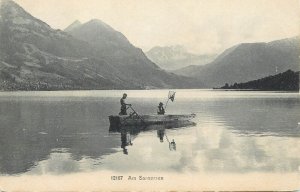 Navigation & sailing related old postcard Sarnersee fishing boat rowboat