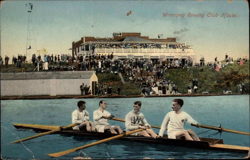 Winnipeg Manitoba Rowing Club House Crew Team c1910 Vintage Postcard