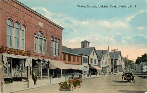 Postcard 1915 New Hampshire Exeter Water Street looking East autos NH24-3330