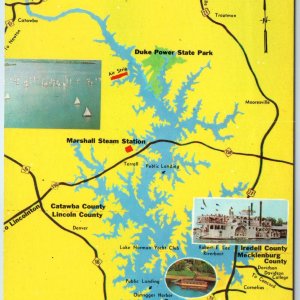 1966 Charlotte, N.C Greetings Lake Norman State Park Map Power Stations PC A149