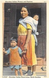 Cherokee Indian Reservation, NC Woman, Papoose Native Americana Vintage Postcard