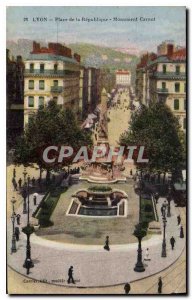 Old Postcard Lyon Place of the Republic Monument Carnot