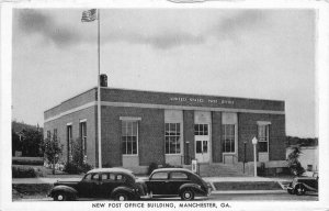 Manchester Georgia New Post Office Building Autos Eagle 1940s Postcard 21-12057