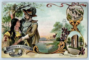 1907 Jamestown Virginia Postcard Pocahontas Capt John Smith Multiview Exposition