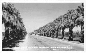 Palm Lined Highway Entering Yuma Arizona 1940s Frasher RPPC Real Photo postcard