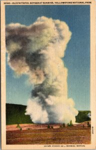 Vtg 1930s Old Faithful Geyser at Sunrise Yellowstone Wyoming WY Unused Postcard