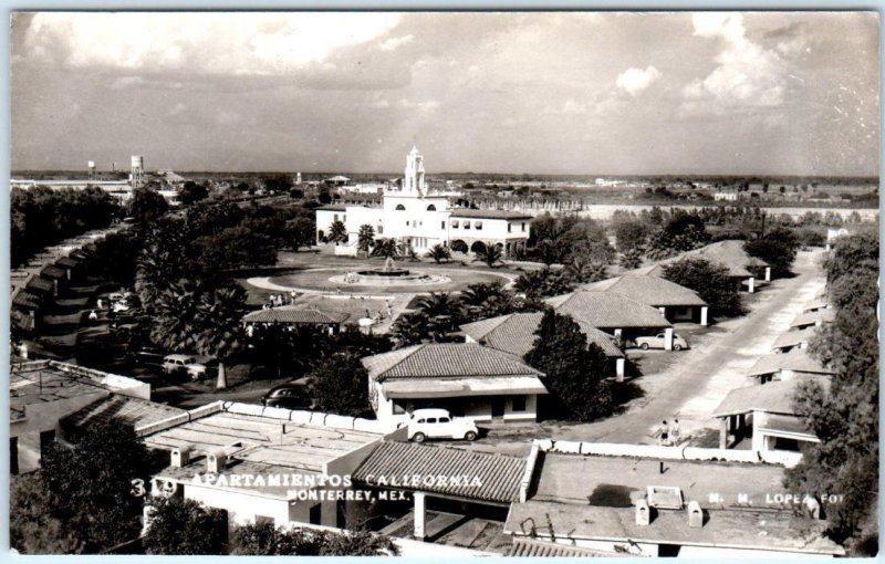 RPPC  MONTERREY, Mexico   Birdseye APARTAMIENTOS CALIFORNIA ca 1950s  Postcard