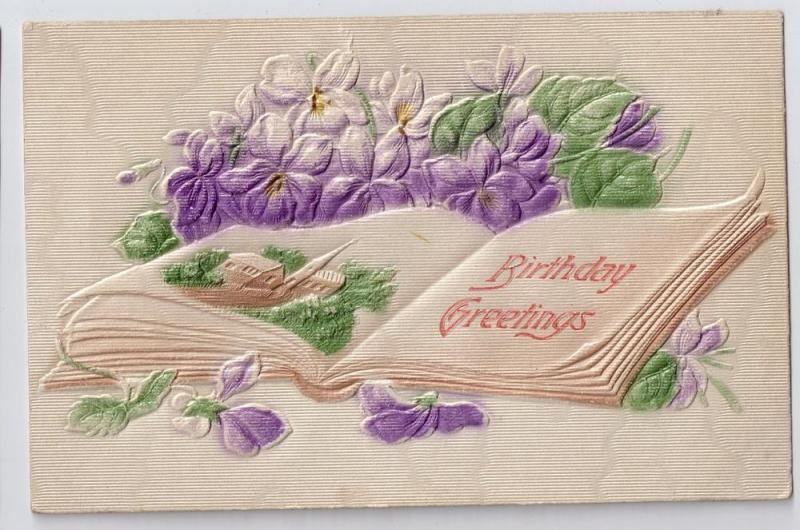 Vintage Birthday Postcard Embossed Airbrushed Violets c 1908