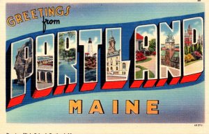 Maine Greetings From Portland Large Letter Linen