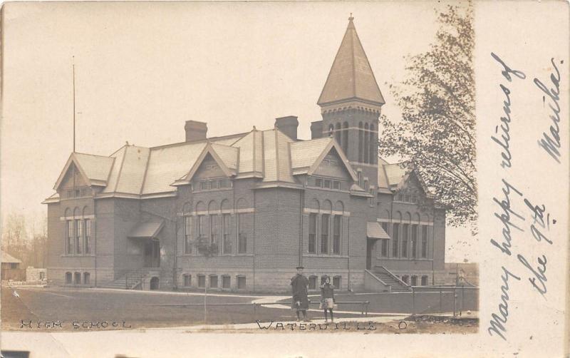 E22/ Waterville Ohio Real Photo RPPC Postcard 1907 High School Building