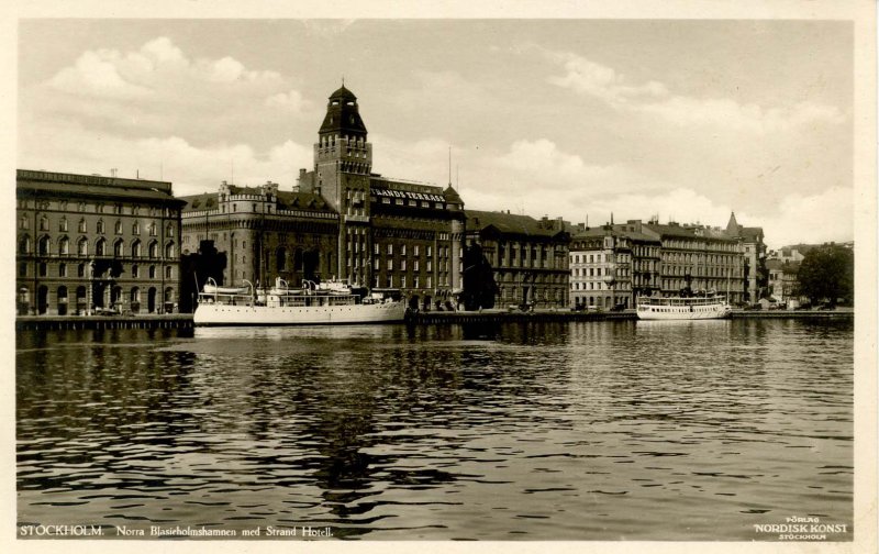 Sweden -   Stockholm.   Strand Hotel  and Harbor  RPPC