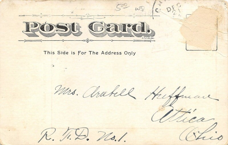 Chicago OH~Hitching Posts~Dirt Main St Trolley~Store Fronts~Hanging Light c1906