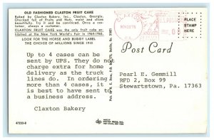 c1960's Old Fashion Fruit Cake Bakery Advertising Claxton Georgia GA Postcard  