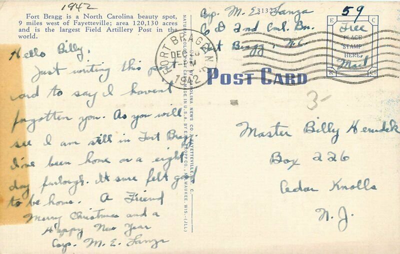 Fort Bragg Planes Pope Field North Carolina Kropp Linen 1942 Postcard 20-6728