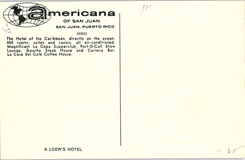 Postcard HOTEL SCENE San Juan Puerto Rico PR AJ0197