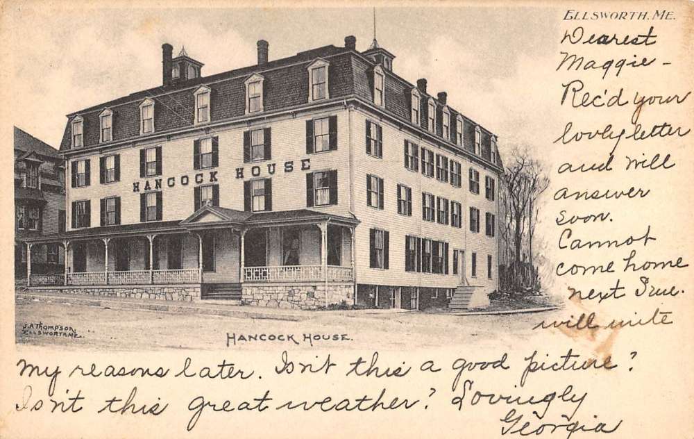 Ellsworth Maine Hancock House Street View Antique Postcard K86149
