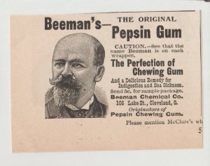 Beeman's Pepsin Gum Perfection of Chewing Gum 1896 Ad 106 Lake St Cleveland OH