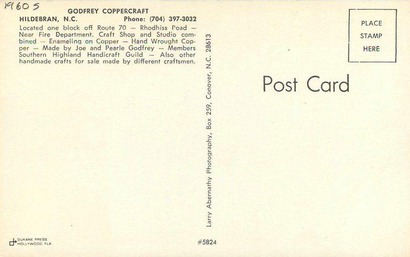 Abernathy 1960s Godfrey Coppercraft Hilderbran North Carolina postcard 10323