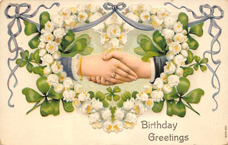 Birthday greetings Man and woman holding hands, floral R.P.O., Rail Post Offi...