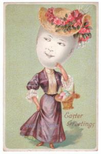 Vintage Easter Postcard, Egg Person