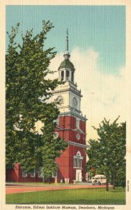 Vintage Postcard Edison Institute Museum Entrance Red Brick Dearborn Michigan