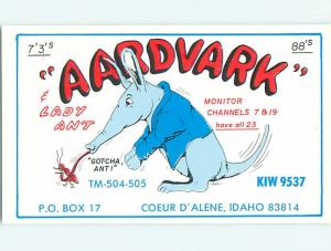 Aardvark Anteater - Qsl Ham Radio Card Coeur D'Alene Idaho ID t1252