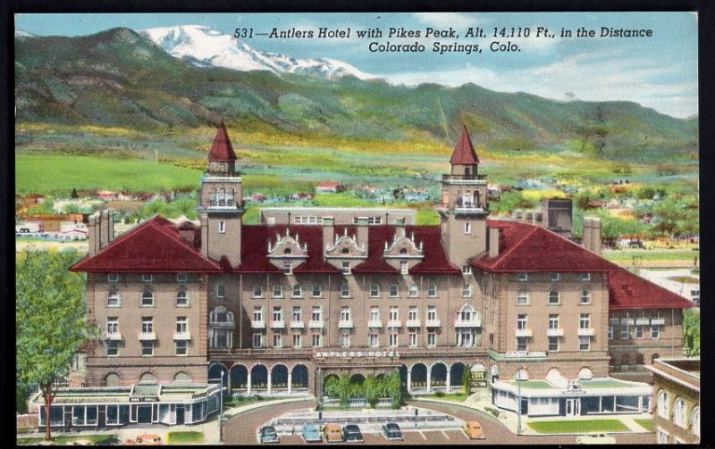 41220) Colorado COLORADO SPRINGS Antlers Hotel with Pikes Peak - pm1955 - Chrome