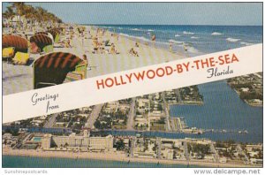 Florida Greetings From Hollywood By The Sea Showing Beach Scene and Aerial View
