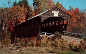 VINTAGE POSTCARD SWIFTWATER BURR TYPE COVERED BRIDGE OVER WILD AMMONOOSUC RIVER