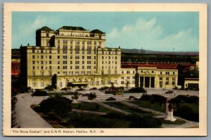 Postcard Halifax NS c1930s The Nova Scotian Hotel and C.N.R. Station Old Cars B