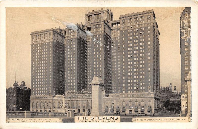 Chicago Illinois~Stevens Hotel on Michigan Boulevard~1950s B&W Postcard