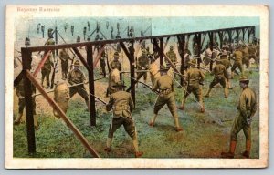 Vintage Patriotic Postcard - 1918 WW1 - US Army Bayonet Exercise  Fort Devens MA