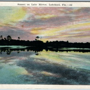 c1920s Lakeland, Fla. Sunset Mirror Lake FL Colorful Litho Reflection PC FL A201
