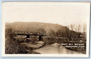 Rushford Minnesota MN Postcard RPPC Photo Root River Bridge Rushford Unposted