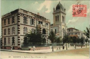CPA AK Bizerte Eglise et Place d'Europe TUNISIE (1102755)