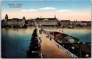 Coblenz A. Rhein Die Schiffbrucke Koblenz Germany Pier Buildings Postcard