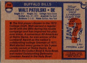 1976 Topps Football Card Walt Patulski Buffalo Bills sk4255
