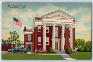 West Haven Connecticut Postcard Masonic Temple Annawon Lodge Main c1953 Vintage
