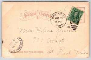 Brainerd Minnesota~Gilbert Lake View~Couple in Rowboat~1906 Postcard