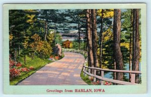 Greetings from HARLAN, IOWA  IA ~ Shelby County 1950 Linen  Postcard