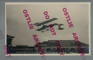 San Bruno CALIFORNIA RPPC 1910 AIRPLANE FLYING Paulhan TANFORAN PARK Francisco