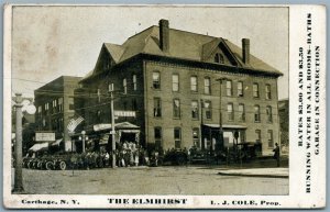 CARTHAGE NY THE ELMHIRST ADVERTISING ANTIQUE POSTCARD garage us flags