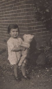 Tomboy Child Girl With Giant Toy Teddy Bear Antique Real Photo Postcard