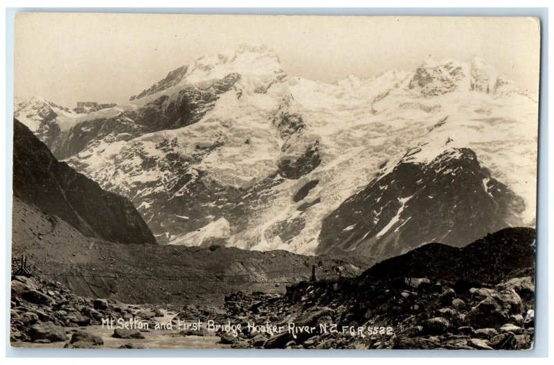 Mt. Sefton And First Bridge Hooker River New Zealand NZ RPPC Photo Postcard