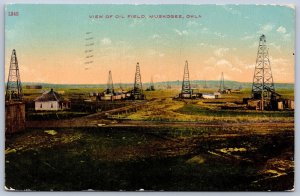 K49/ Muskogee Oklahoma Postcard c1910 Oil Fields Derricks Buildings 192